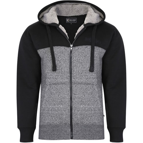 KAM Block Panel Sherpa Lined Hoody Black